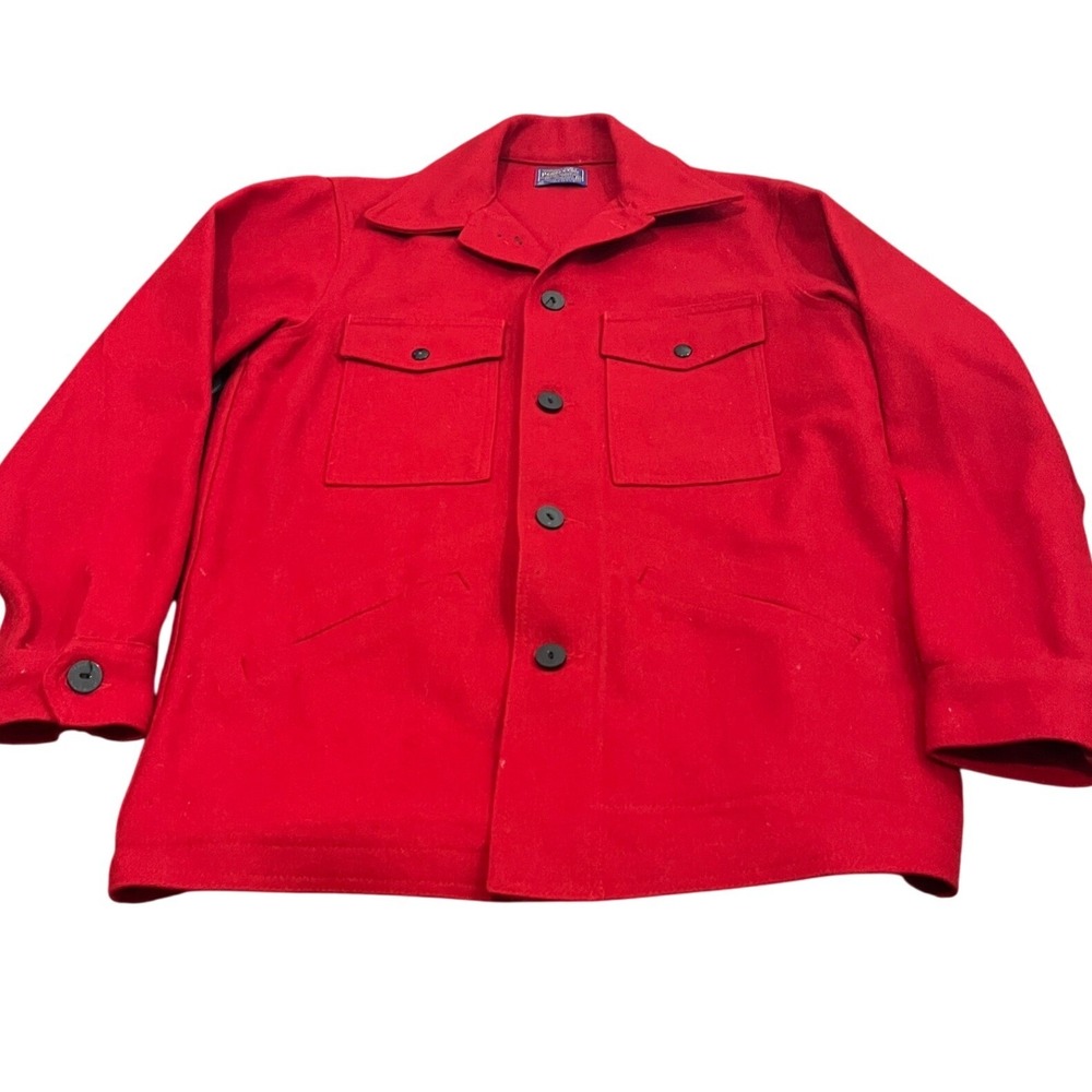 Pendleton Wool Cruiser Jacket Mackinaw Mens M Red Virgin Wool Made in USA